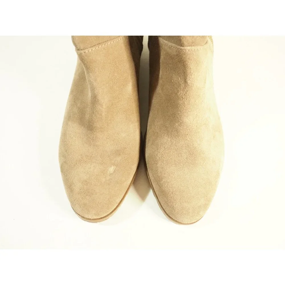 Michael Kors Tan Leather Suede Round Toe Tan Snakeskin Zipper Ankle Boot, Sz 7.5